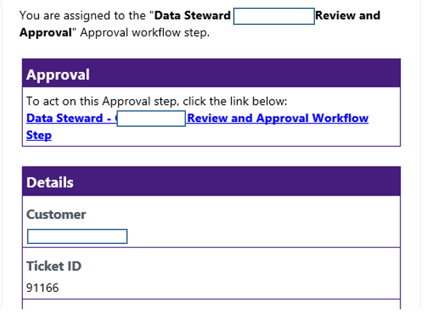 Data Steward Approval email information