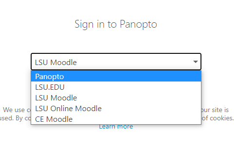 Panopto sign in drop down menu