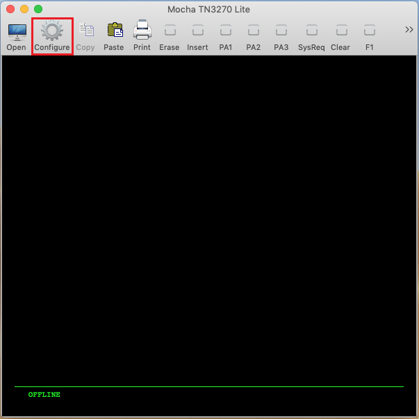 Click on Configure button at top left of TN3270 app