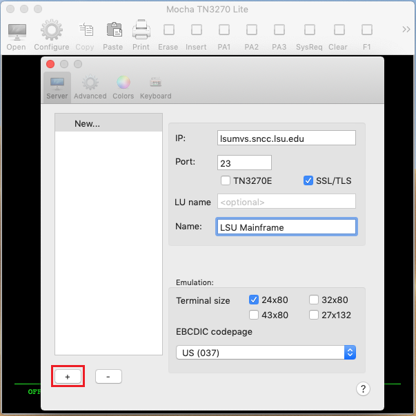 Click on the + button at the bottom left to add configuration