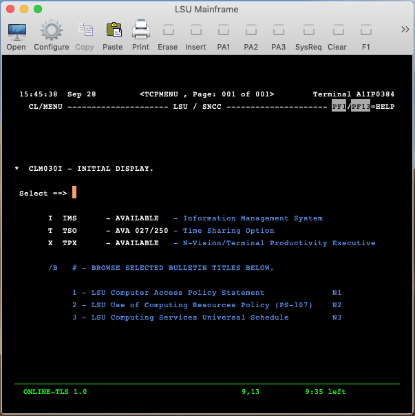 LSU Mainframe display