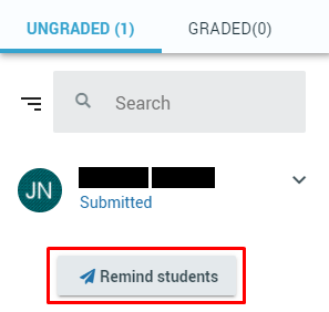 remind students button under ungraded tab of student assignment submission window