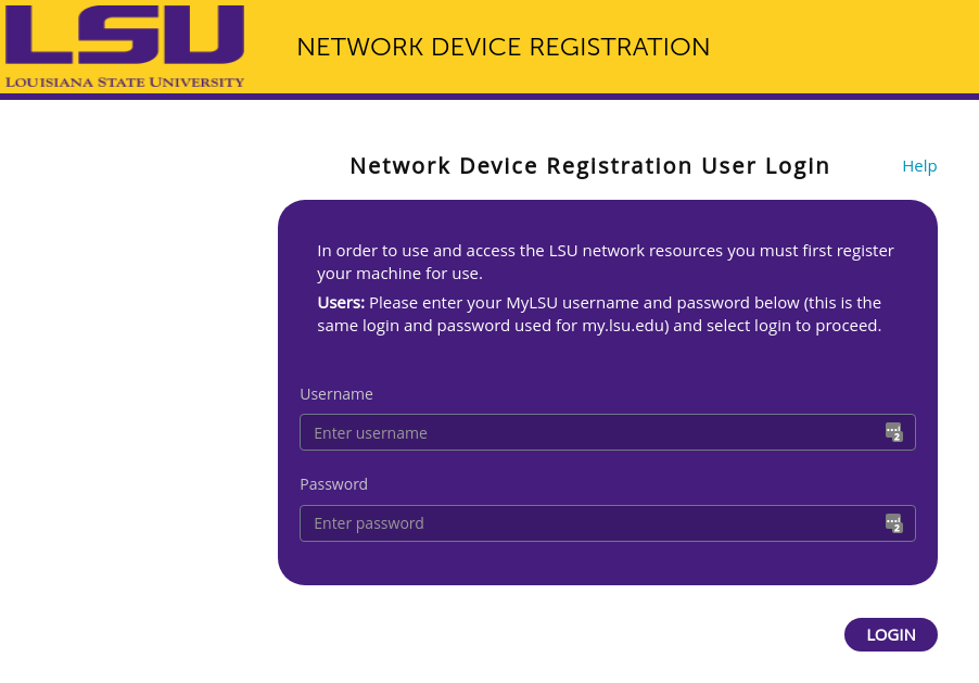 Network Device Registration User Login