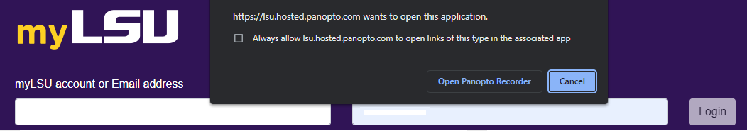 panopto browser login and opening application