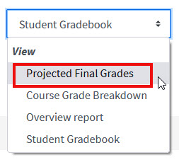 Projected Final Grade options on the dropdown menu