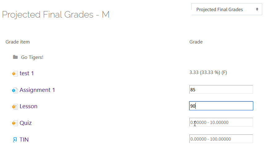 Grade estimate slots