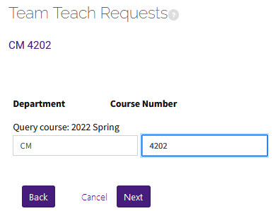 department ID and course number text boxes