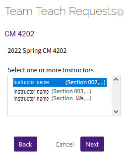 team teach instructor requests window