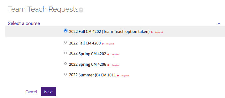  team teach course selections