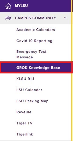 GROK Knowledge Base option under myLSU campus community