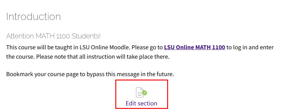 An edited Moodle section with cross-enrollment note