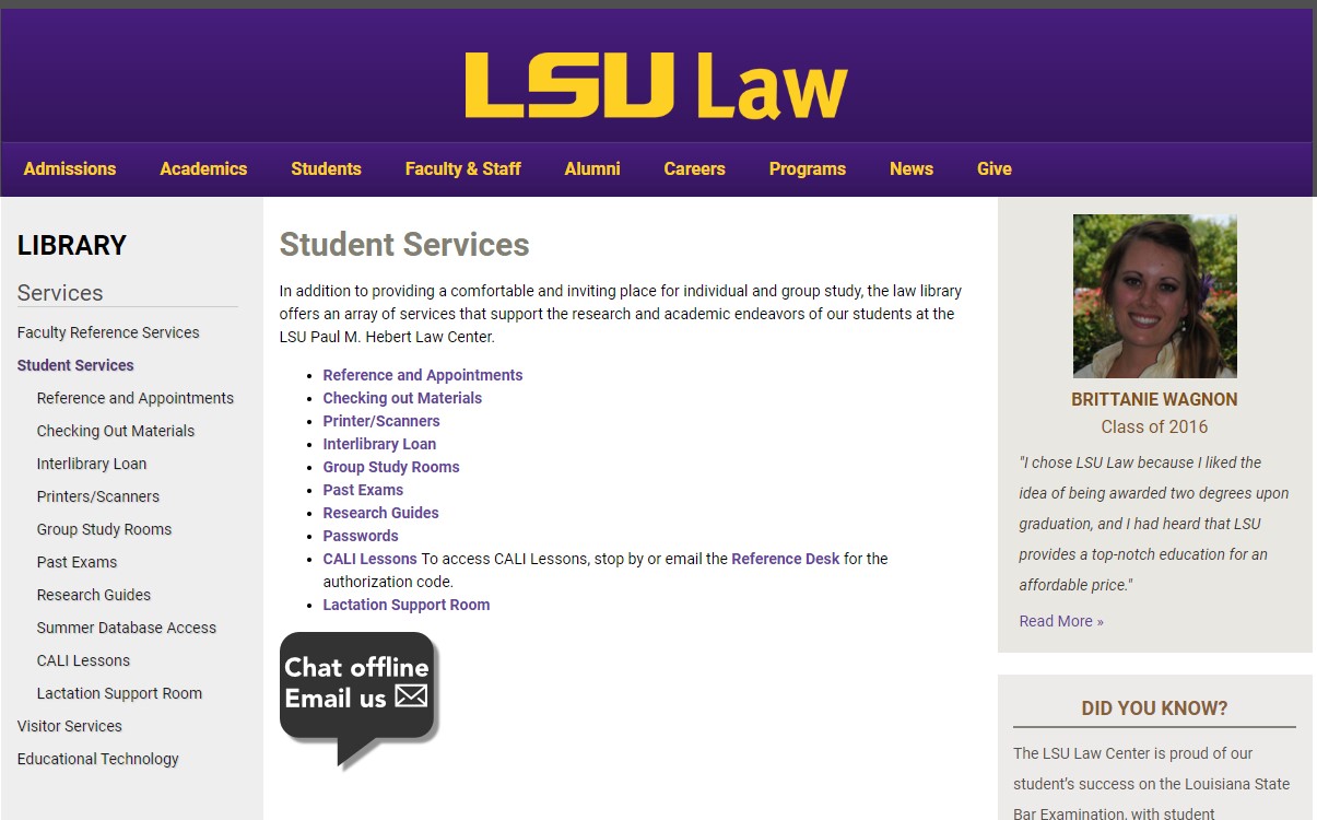List of LSU law library student services