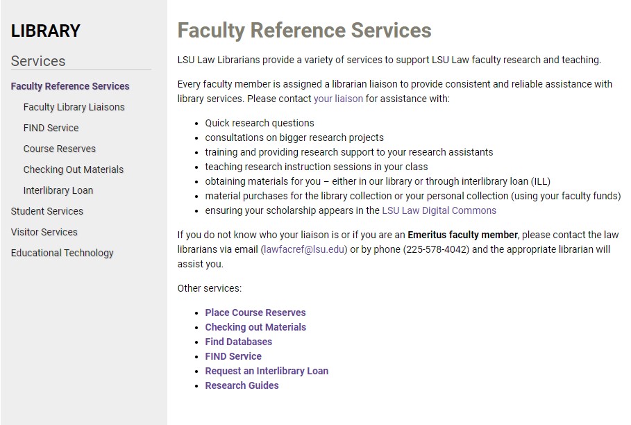 List of faculty service resources for LSU law library