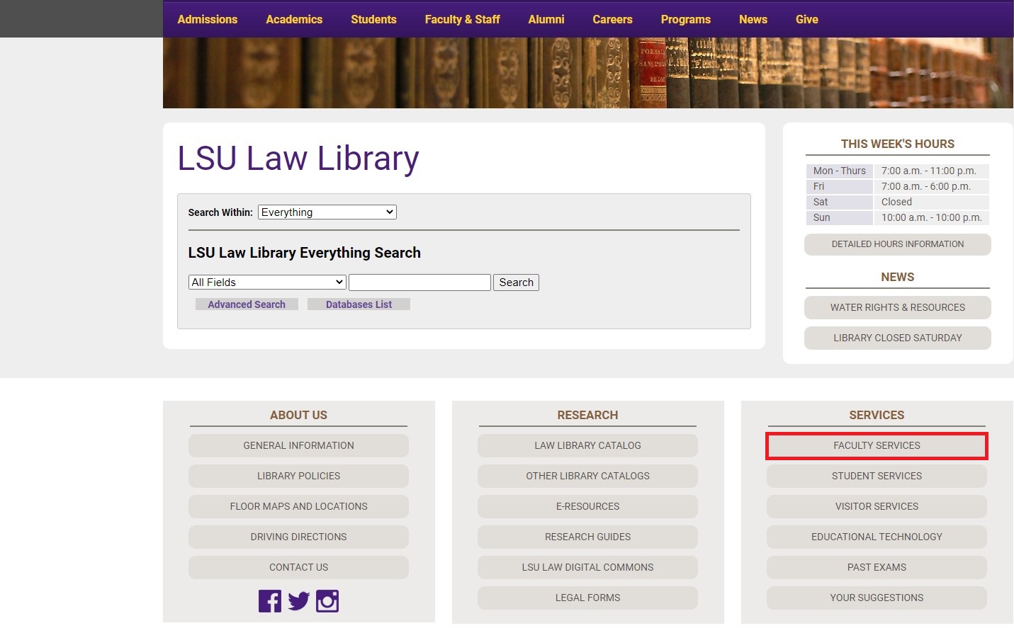 Faculty service on LSU law library homepage highlighted