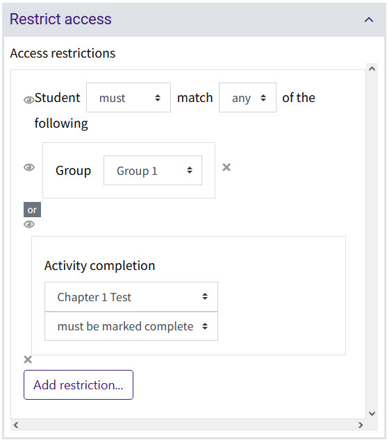 Restrict access options in activity settings