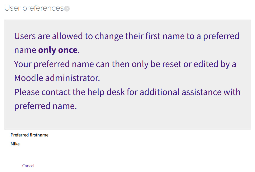 Saved preferred first name in user preferences
