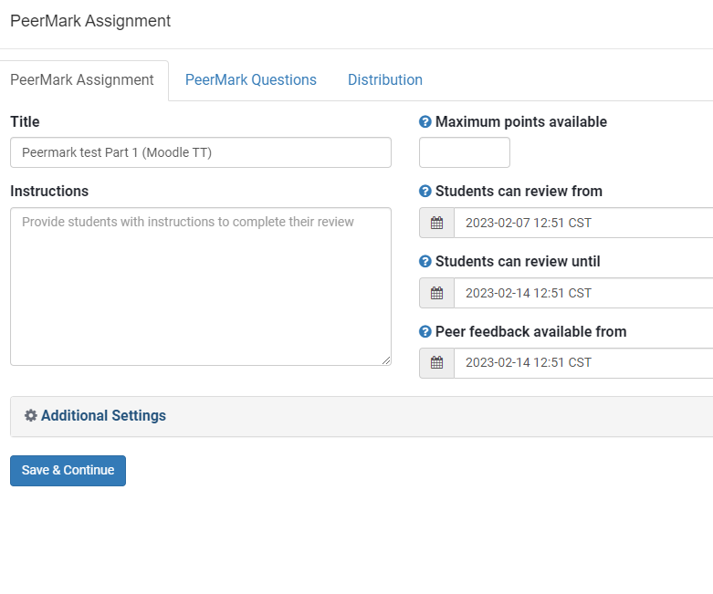 Peermark assignments details and edit screen