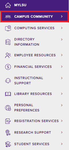 Campus community tab on myLSU navigation bar