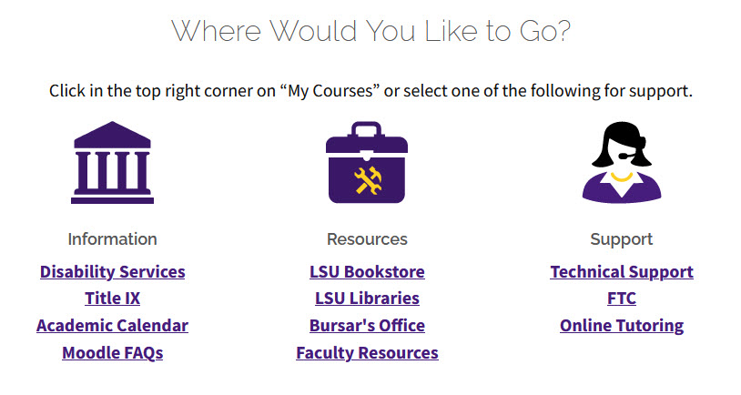 lsu online homepage links 