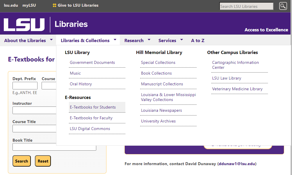 Updated e-textbooks for students link in LSU libraries