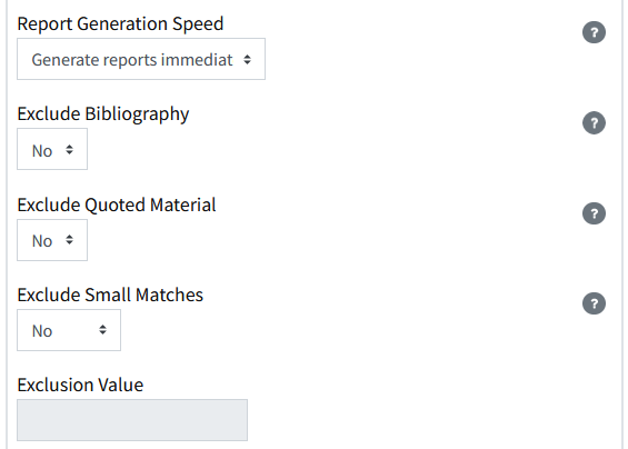 Middle of the Turnitin Settings