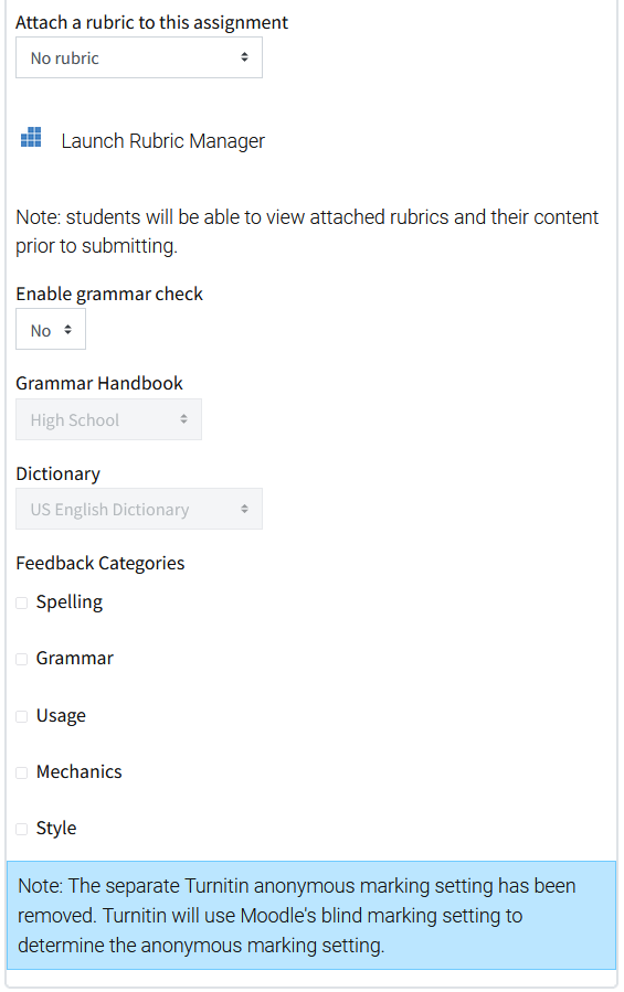 Bottom of the Turnitin settings