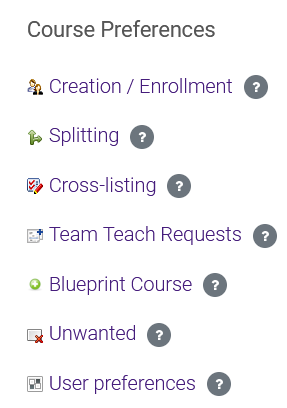 Creation / Enrollment link on the Course Preferences block