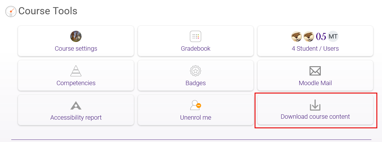 Course Tools with Download course content highlighted