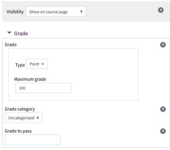 Visibility and grade settings area in the Turnitin Assignment