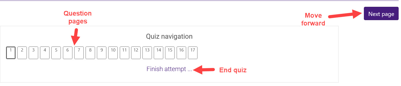 Quiz navigation area under question inside quiz