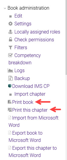 Book admin menu with print links indicated