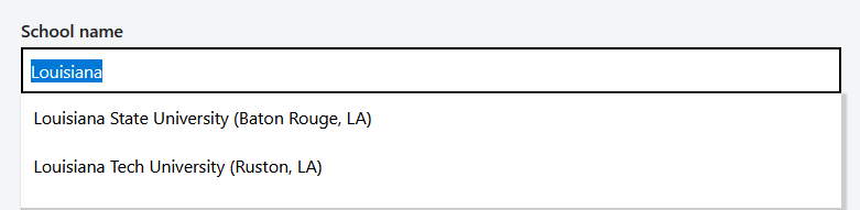 Selecting Louisiana State University from School name drop down field