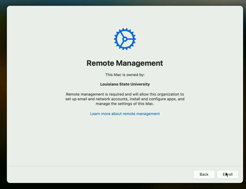 clicking enroll in remote management setup