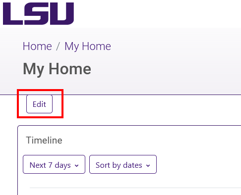 Edit button on home page
