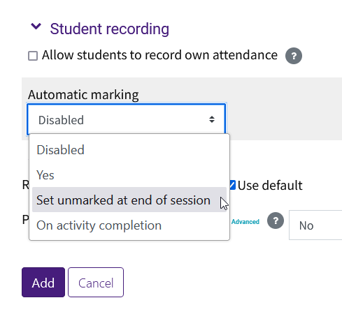 automatic marking drop down option