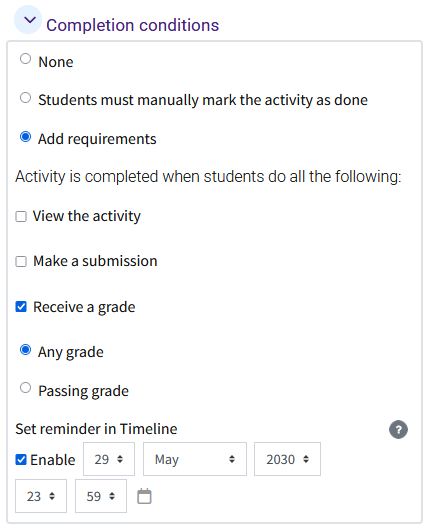 Activity completion options
