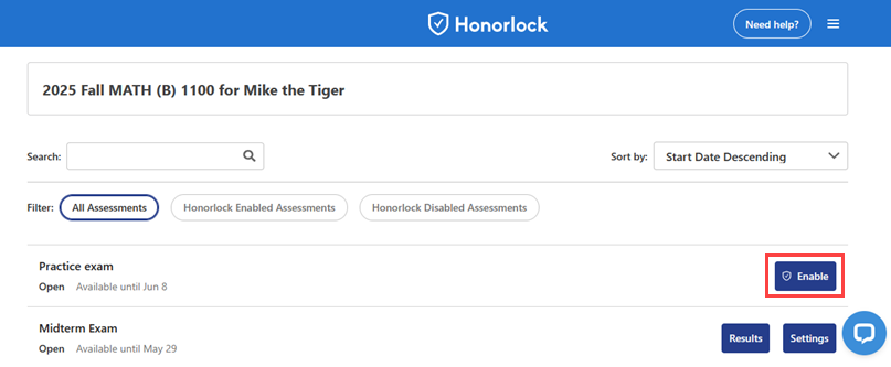 Honorlock quiz menu