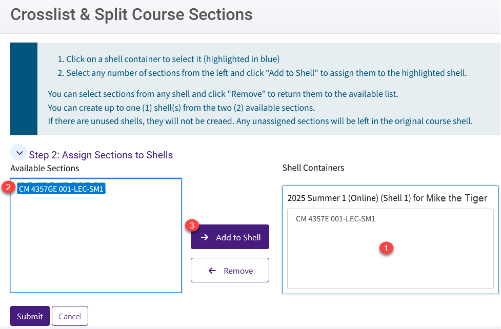Crosslist and Split Step 2