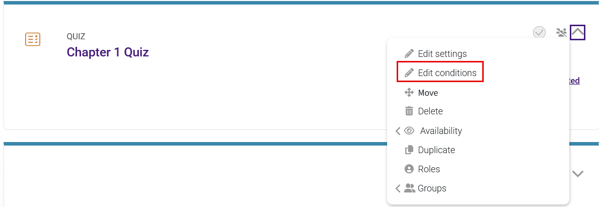 Course card menu showing Edit Conditions