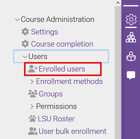 "Enrolled users" highlighted in Users section