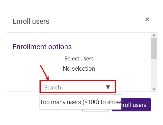 search box highlighted in Enroll users pop-up
