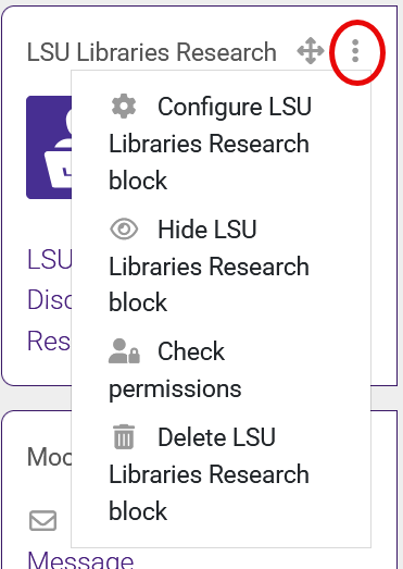 Block editing with menu icon highlighted