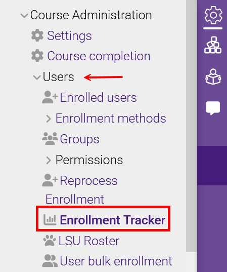 Enrollment Tracker link in Users menu
