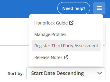 HL hamburger menu on dashboard