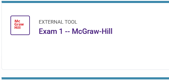 Activity card for McGraw-Hill exam in external tool