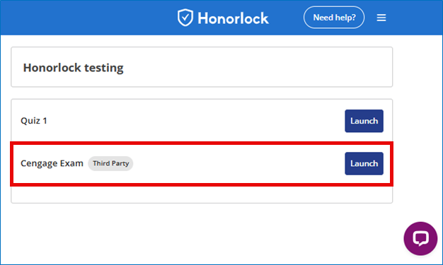 Honorlock student dashboard showing 3p exam