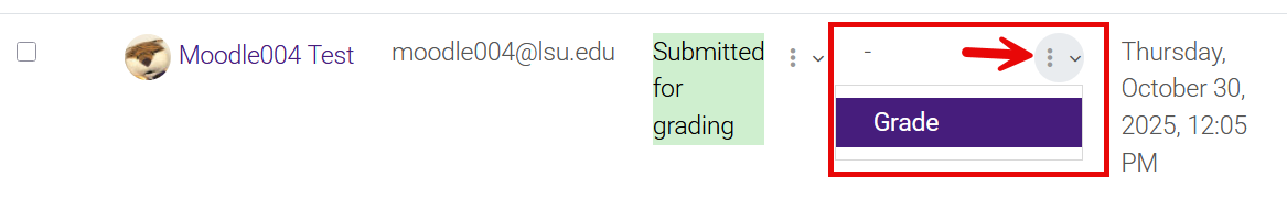 Grade link on the submissions screen