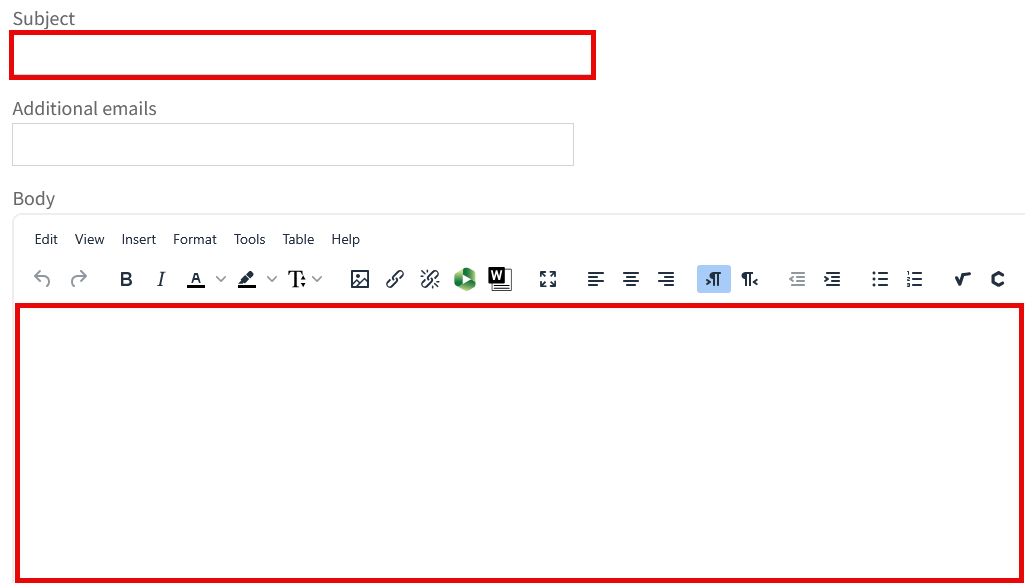Moodle Mail subject, additional emails, body