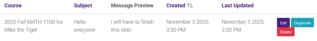 Moodle Mail view drafts list