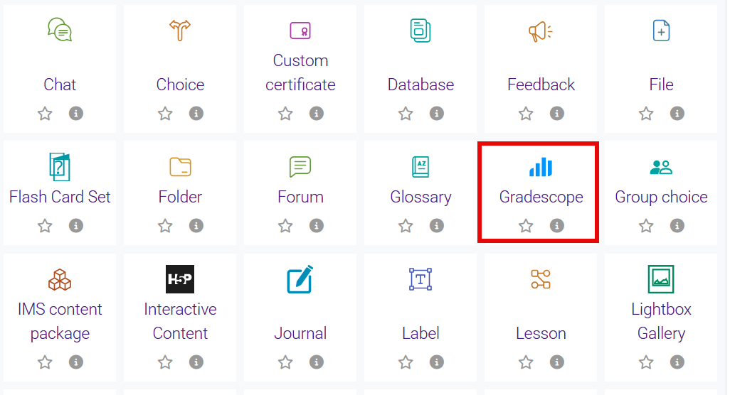 Gradescope in activity chooser